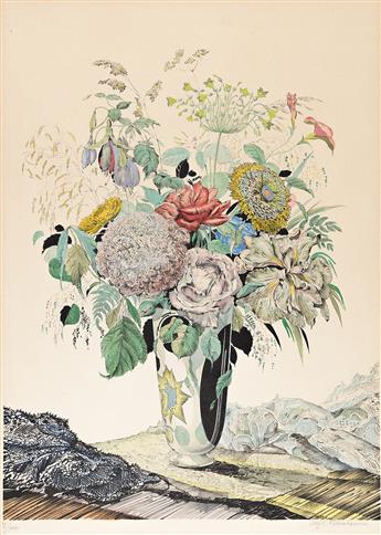 SERGEI CHEKHONIN Two lithographs with hand coloring of still lifes.